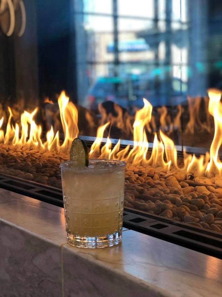 cocktail and fireplace