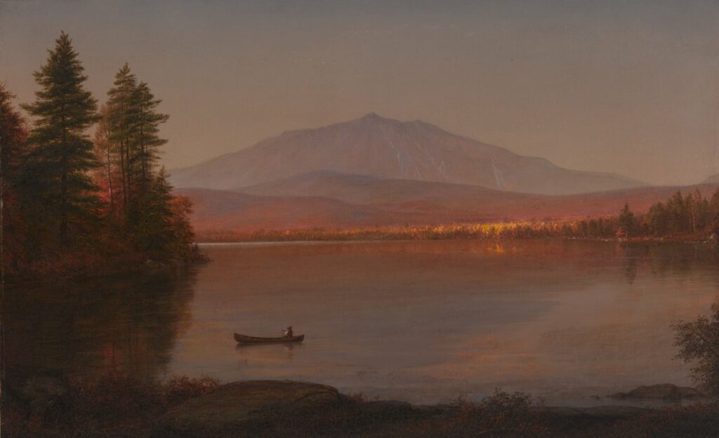 Frederic Edwin Church (United States, 1826–1900), Mount Katahdin from Millinocket Camp, 1895, oil on canvas, 26 1/2 x 42 1/4 inches. Gift of Owen W. and Anna H. Wells in memory of Elizabeth B. Noyce, 1998.96. Image courtesy of Luc Demers