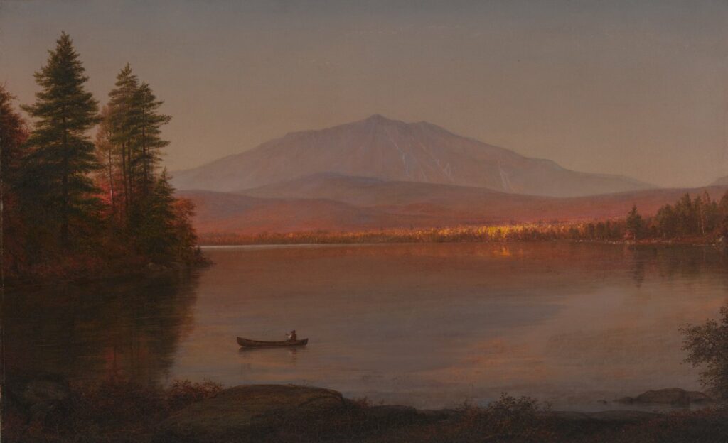 1998.96 pm+(1) Frederic Edwin Church (United States, 1826–1900), Mount Katahdin from Millinocket Camp, 1895, oil on canvas, 26 1/2 x 42 1/4 inches. Gift of Owen W. and Anna H. Wells in memory of Elizabeth B. Noyce, 1998.96. Image courtesy of Luc Demers